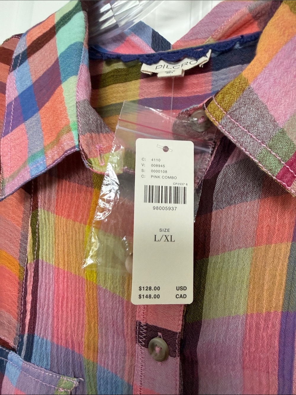 Pilcro Multicolor Plaid Button-Down Shirt - Pink, Blue, Green, Yellow - Picture 2 of 10
